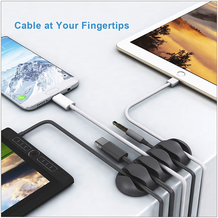Silikon USB Kabel Organizer in Schwarz für USB-A und USB-C zur Kabelmanagement-Organisation am Schreibtisch - Bild 3