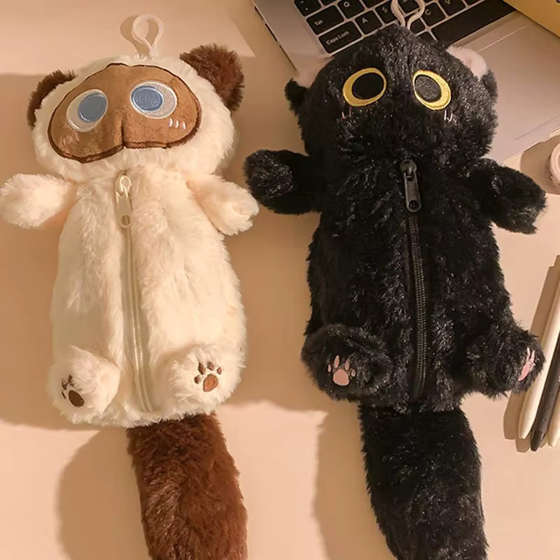 Umfinger Federmäppchen aus Plüsch mit Cartoon-Katzen-Design, buntes Schreibwaren-Etui mit großem Fassungsvermögen - Bild 4