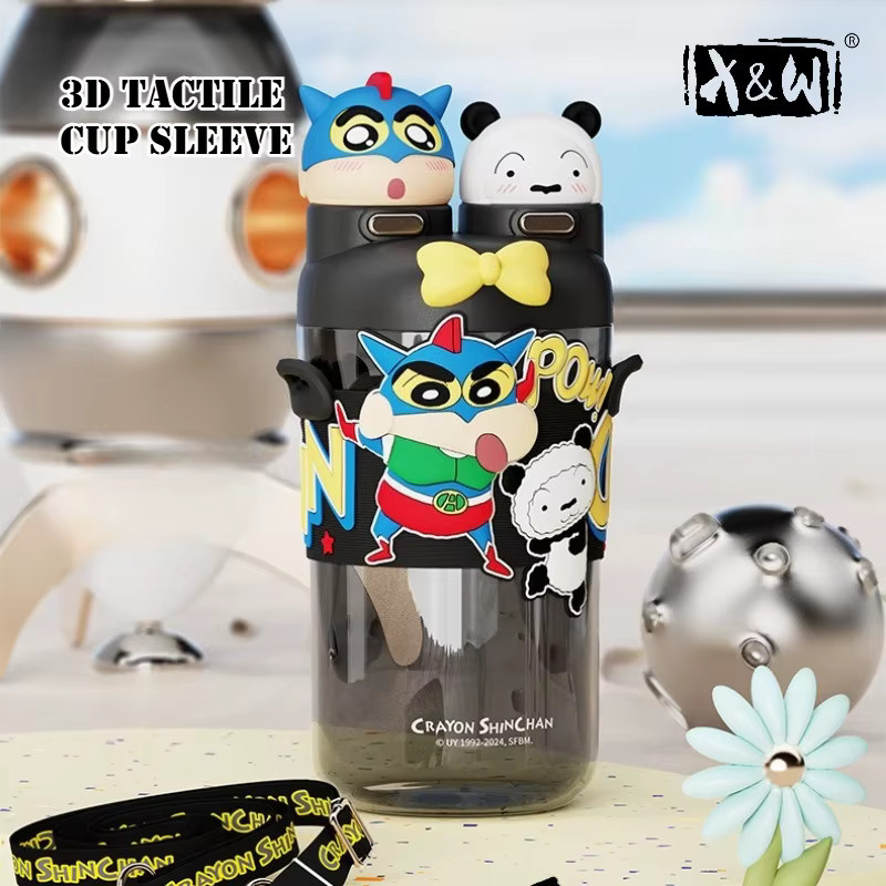 XW Crayon Shin Chan Trinkbecher mit Strohhalm und Trageseil, 700 ml, Mehrfarbig - Bild 2