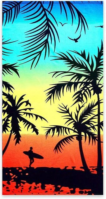 Strandtuch JMG Household Supplies mit Palmen und Surfer Sonnenuntergang Muster, schnelltrocknendes Mikrofaser-Handtuch, Mehrfarbig, B/H: 50 x 100 cm - Bild 1