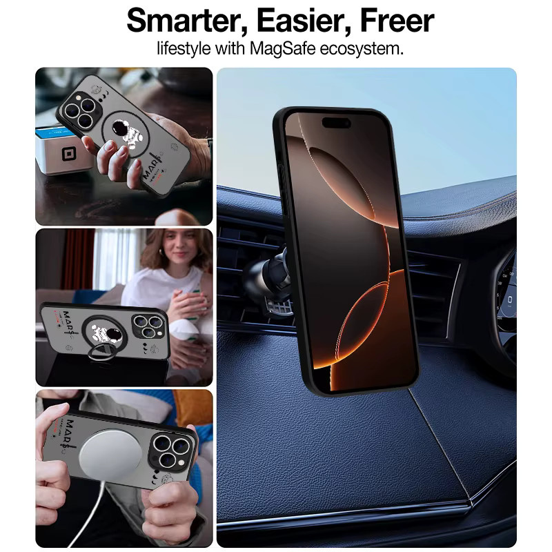 Magnetische Astronauten Handyhülle für Apple iPhone 17e 16e 17 16 15 Pro Max 14 13 Pro Max mit MagSafe, stoßfeste Luxus Schutzhülle in matter Optik - Bild 5