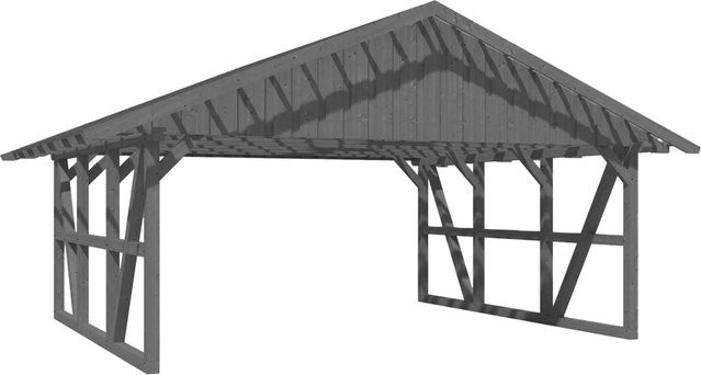 Skan Holz Carport Schwarzwald aus Fichtenholz mit Dachlattung und Satteldach in Grau, B: 684 cm, T: 600 cm - Bild 1