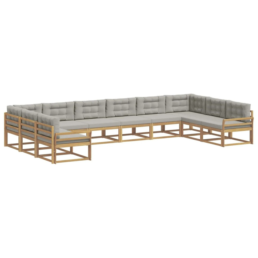 vidaXL Outdoor-Sofagarnitur in U-Form aus massivem Akazienholz mit 10-teiligem Set in Weiß-Hellgrau - Bild 2