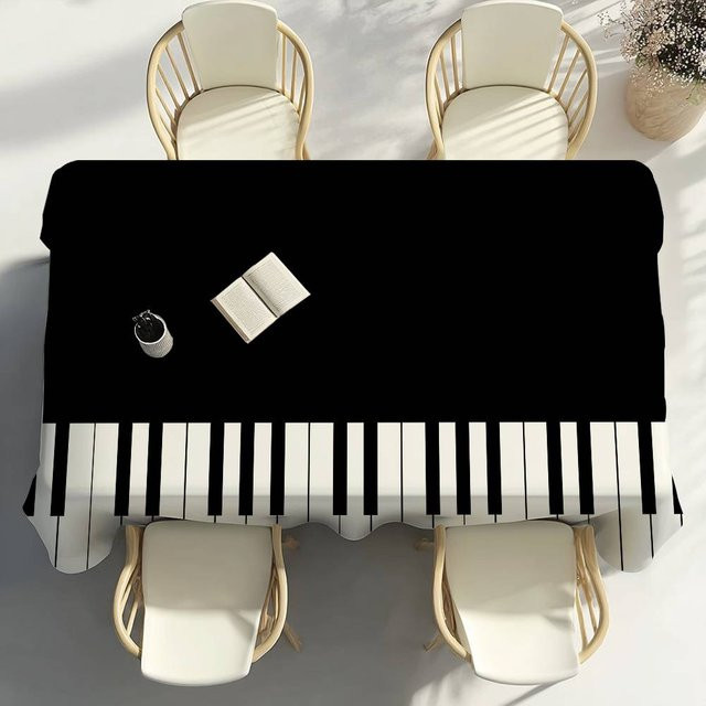 Wasserdichte und fleckenabweisende Tischdecke mit Klavier-Muster von Fancy Style Studio, Farbe: Schwarz, B/T: 120 x 140 cm - Bild 1
