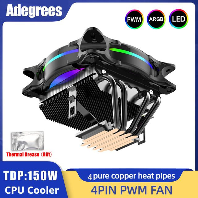 adegrees Air Cooler CPU Kühler mit 4 Heatpipes, 120mm PWM 4PIN ARGB Lüfter, Schwarz, kompatibel mit Intel LGA 115x/1200/1700/2011 und AMD AM4/AM3 - Bild 1