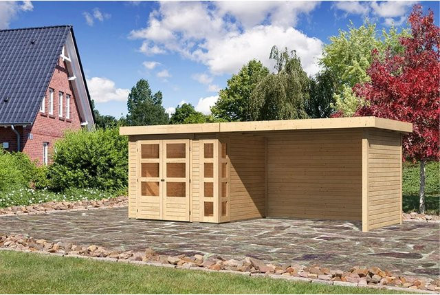 Karibu Holz-Gartenhaus Sölve in Natur mit Flachdach und modernem Design, B: 238 cm, T: 213 cm, H: 211 cm - Bild 1