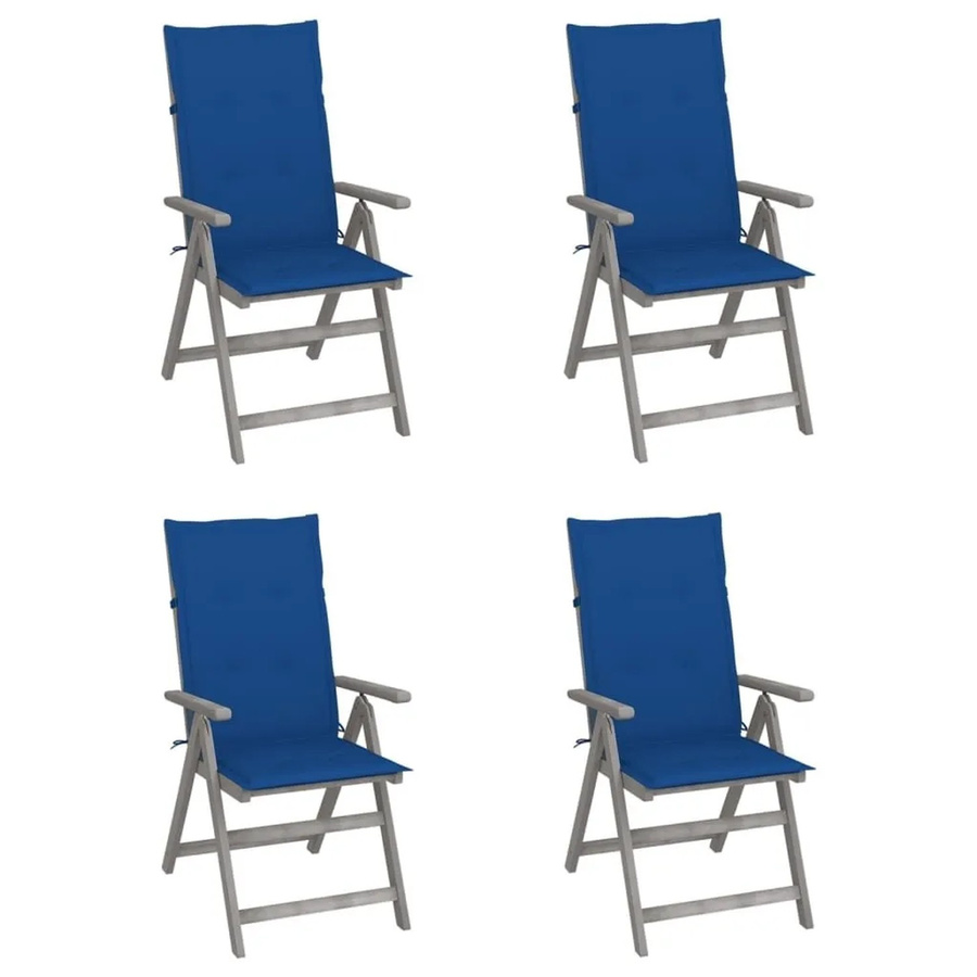 vidaXL Set aus 4 verstellbaren Hochlehner-Gartenstühlen aus Massivholz Akazie mit Auflagen in Grau und Blau - Bild 2