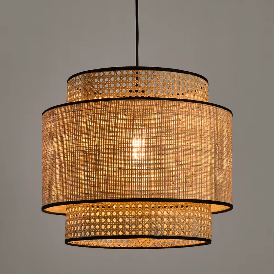 JOYINLED Moderne Doppel-Leinen-Pendelleuchte in Beige, Zylinderform, E27, Durchmesser: 40 cm - Bild 2