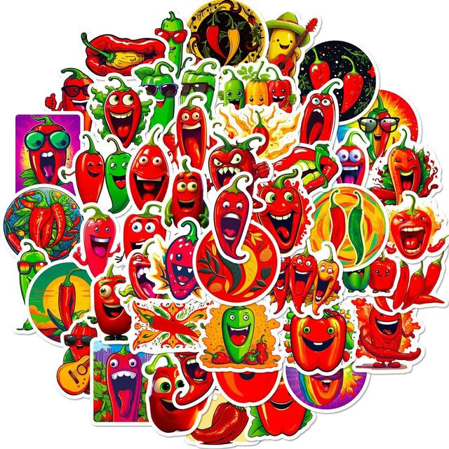 50 Stück Wasserdichte Chili Scharf Cartoon Aufkleber von Rui Di in Multicolour für Handy, Wasserflaschen und Laptop - Bild 1