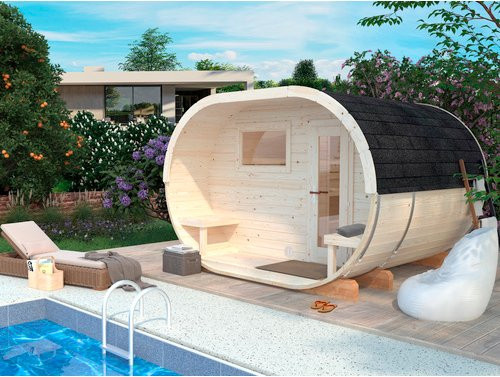 PALMAKO Fasssauna Anette aus Fichte in Braun, H x B x T: 250 x 274 cm - Bild 1