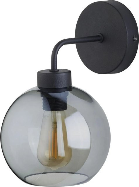 EASYLIGHT Wandleuchte mit Kugelschirm aus Rauchglas und Metall, E27, Höhe: 28 cm - Bild 1