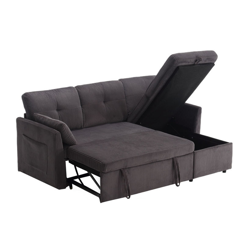 Aosom Ecksofa als Schlafsofa mit Chaiselongue aus Samt in Dunkelgrau, ausziehbar mit Stauraum, B/T/H: 206 x 108 x 88 cm - Bild 2