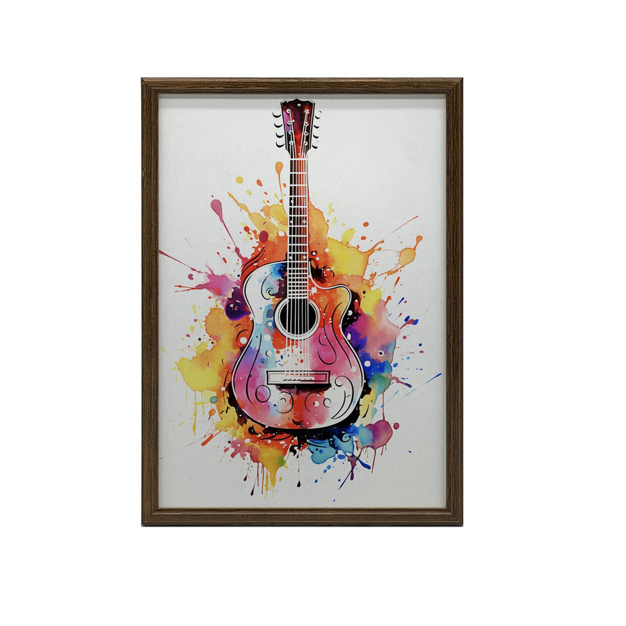 iKable Wandbild Gitarre in Regenbogenfarben mit schwarzem Aluminiumrahmen, Breite: 40 cm, Höhe: 50 cm - Bild 2