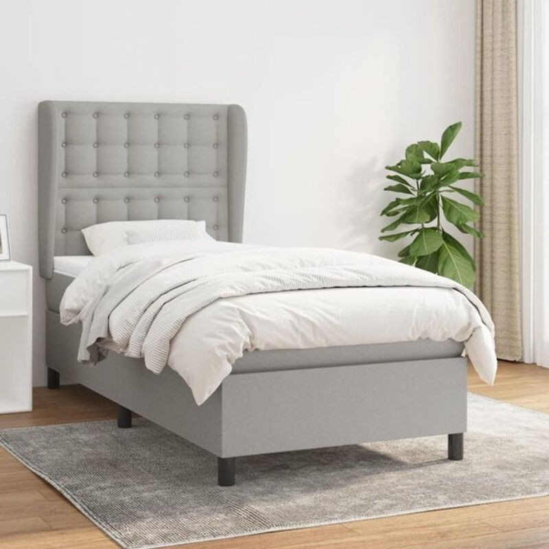 vidaxl Boxspringbett mit Matratze in Grau und Weiß aus Stoff und Massivholz, B/T/H: 80 x 200 x 118 cm - Bild 1