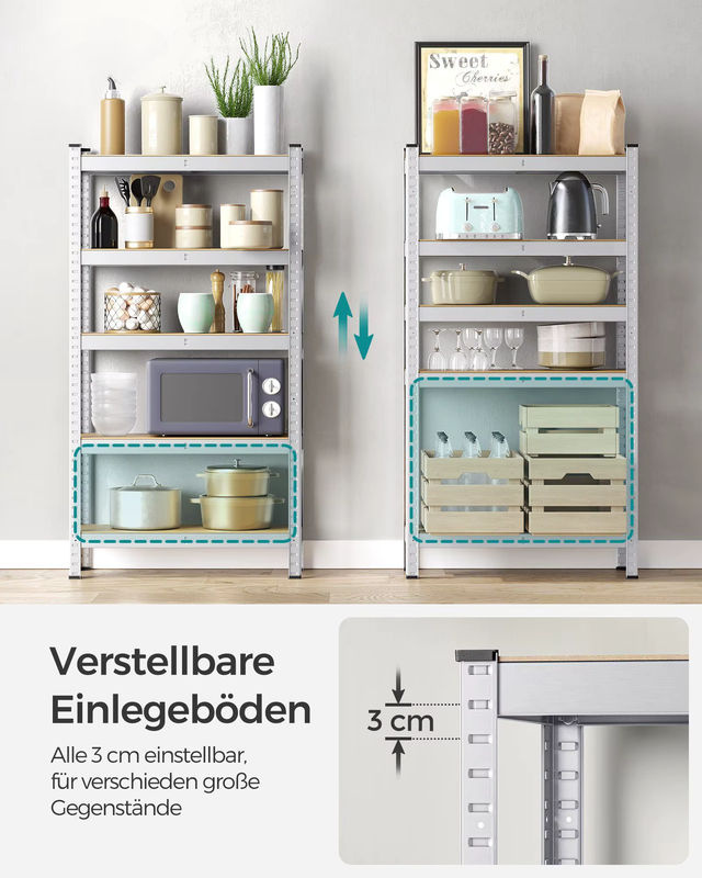 Songmics Schwerlastregal aus Metall in Silber, B/T/H: 75 x 30 x 150 cm - Bild 5