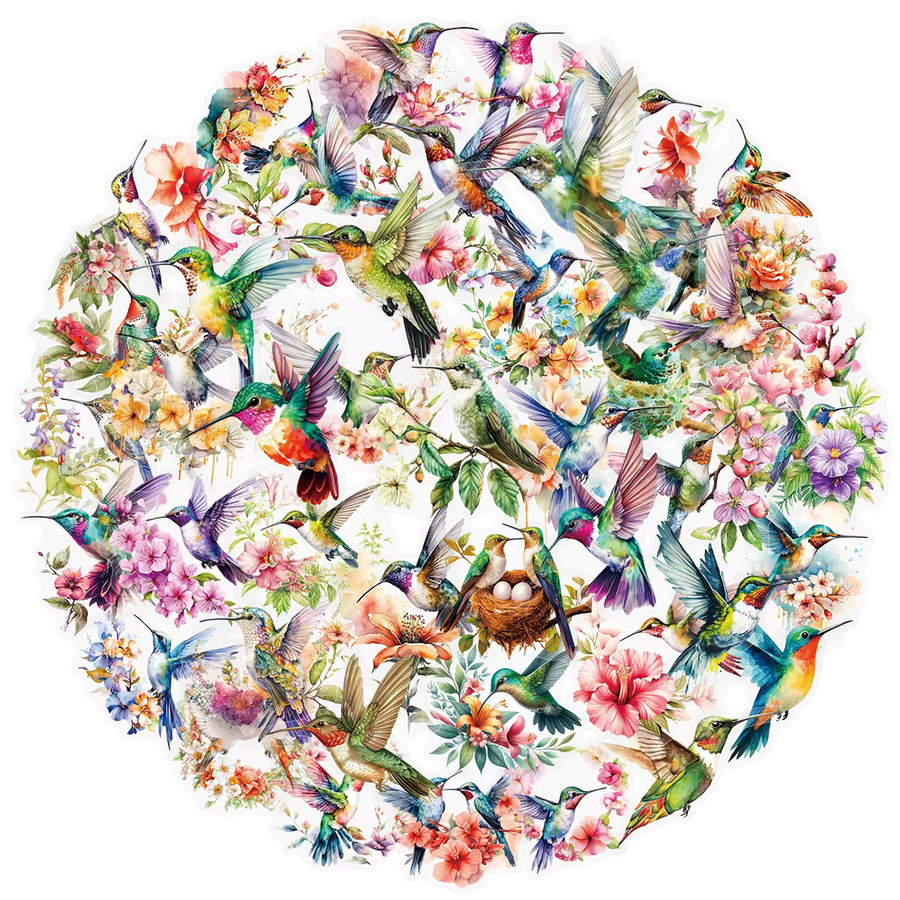 50 Stück transparente PET-Aufkleber mit Aquarell-Kolibris von RecordingYourLife Store, wasserfeste Dekoration für Telefon, Gepäck und iPad, Multicolor - Bild 2