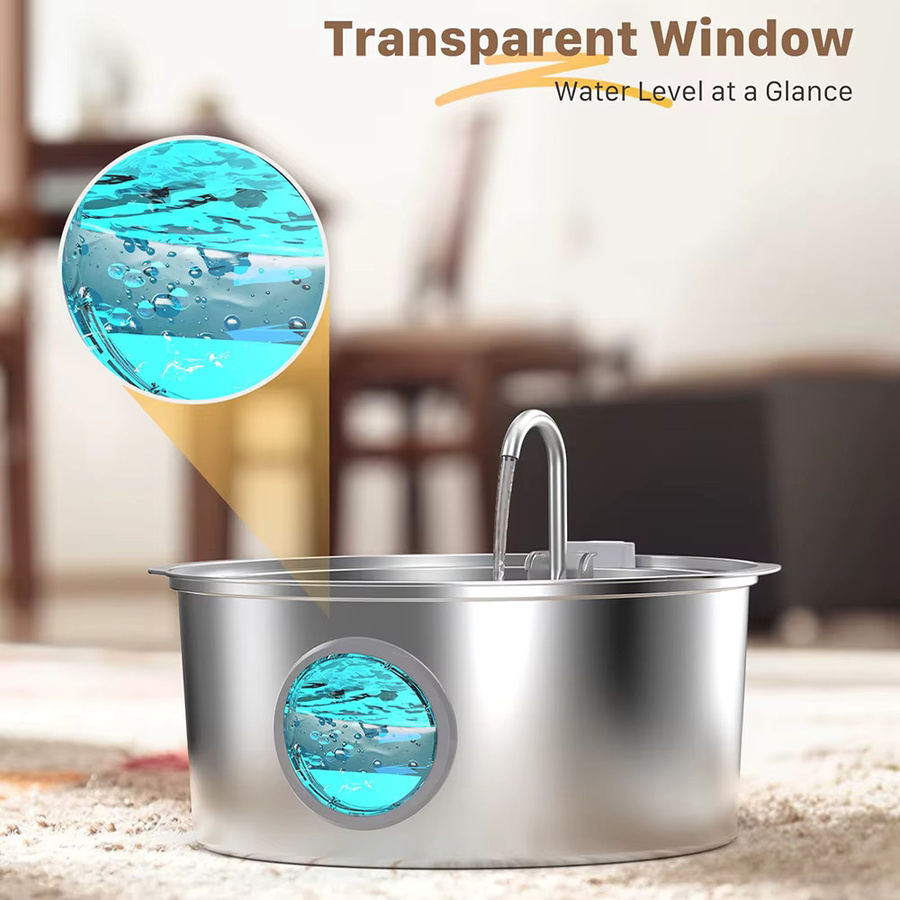 Weomg Edelstahl-Trinkbrunnen für Katzen und Hunde, 7L Wasserspender in Silber mit Wasserstandsanzeige und leiser Pumpe via USB - Bild 2