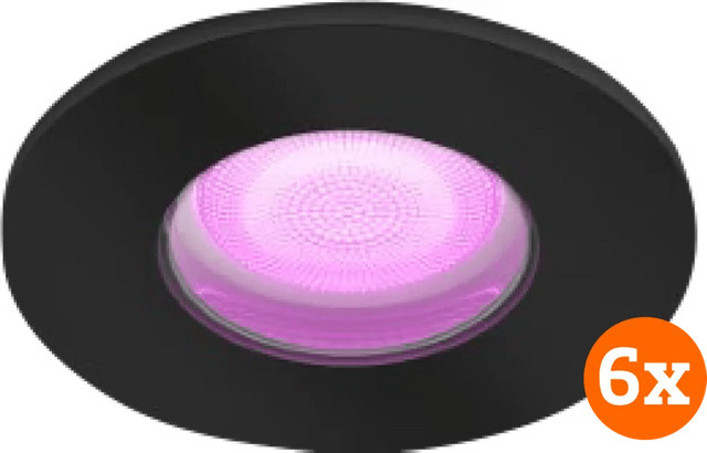 Philips Hue Xamento LED Badezimmer-Einbaustrahler, Rund, Schwarz, 6er-Pack, White & Color RGBW - Bild 1