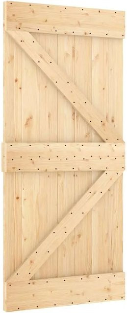 DELUKE Schiebetür KEOR aus Kiefernholz in Rustikal Natur Braun, B/H: 95 x 210 cm - Bild 1