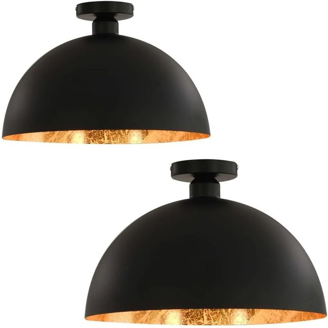 vidaXL Deckenleuchten Set 2 Stück, modern, halbkugelförmig, Schwarz und Gold, E27, Metall - Bild 1