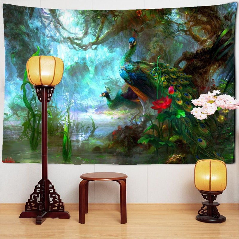 Bohemian Wandkleed mit Tropischem Regenwald und Pfau Motiv, mehrfarbig, Textil, Breite: 95 cm, Höhe: 70 cm - Bild 5