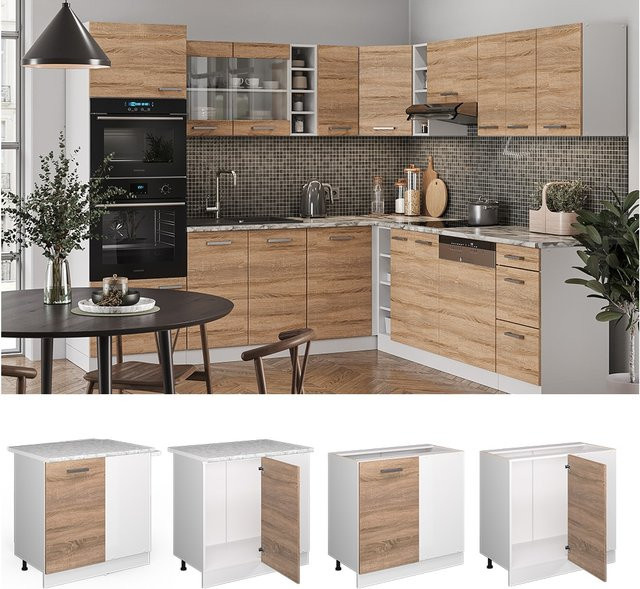 Vicco R-Line Eckunterschrank für die Küche in Sonoma und Weiß, B/T/H: 86 x 60 x 81,6 cm - Bild 2