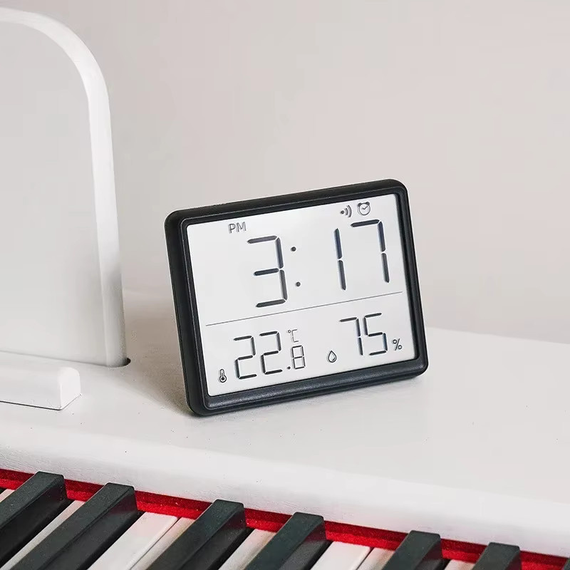 WOKLOK Digitaler Wecker mit LCD-Großbildschirm, Thermometer und Hygrometer, Ultradünnes Design in Weiß - Bild 3