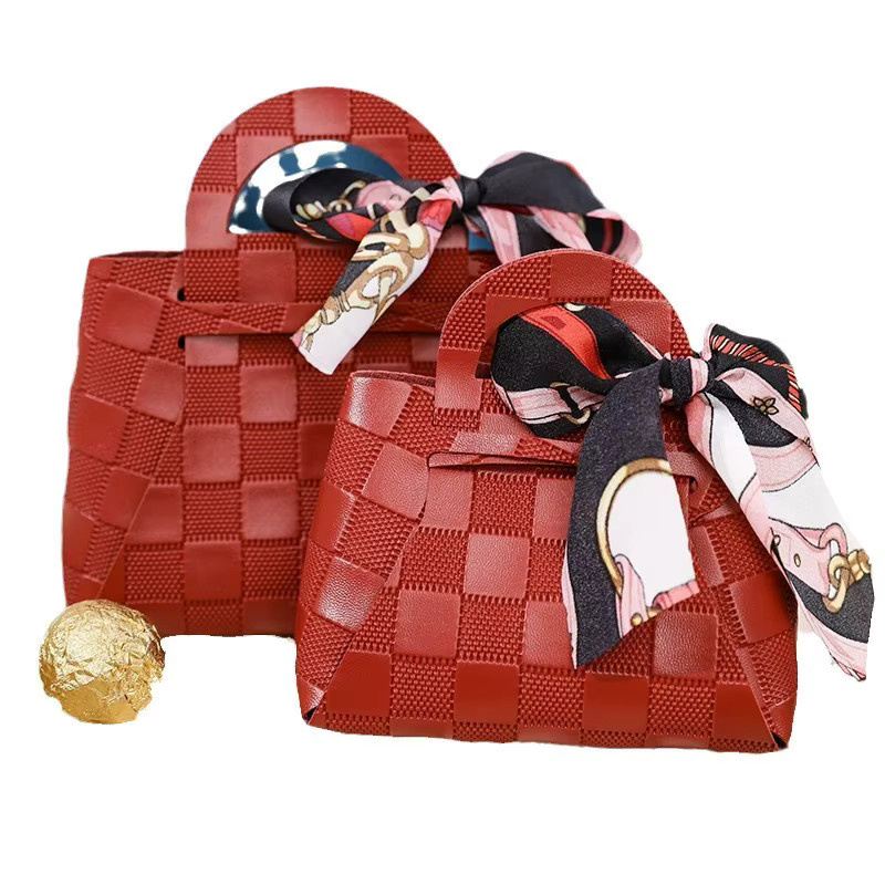 10 Stück Leder Geschenktüten in Rosa als Mini-Handtaschen für Hochzeitsgastgeschenke und Süßigkeiten-Verpackung mit Band - Bild 2