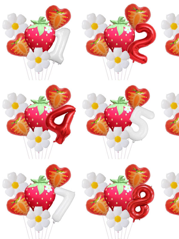RENYUAN 6er Set Folienballons mit Zahlen 0-9 und Erdbeer- sowie Gänseblümchen-Motiv, 32 Zoll, mehrfarbig, Party-Dekoration für Geburtstag und Babyparty - Bild 3