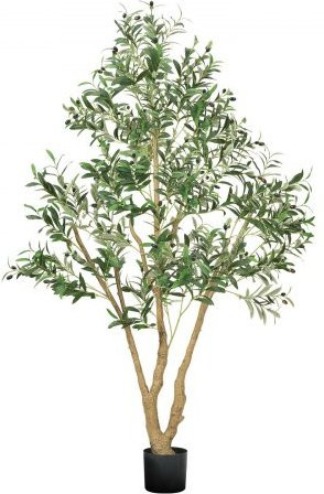 VEVOR Künstlicher Olivenbaum mit natürlichem Holzstamm und grünen Blättern sowie Früchten in schwarzem Topf, Höhe: 182,9 cm - Bild 1