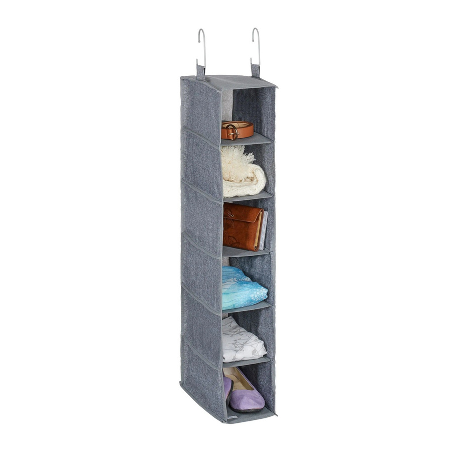 Relaxdays Kleiderschrank Hängeregal aus Polyester und Kunststoff, faltbar mit 6 Fächern, Grau Schwarz, B: 92 cm, T: 30 cm, H: 15,5 cm - Bild 2