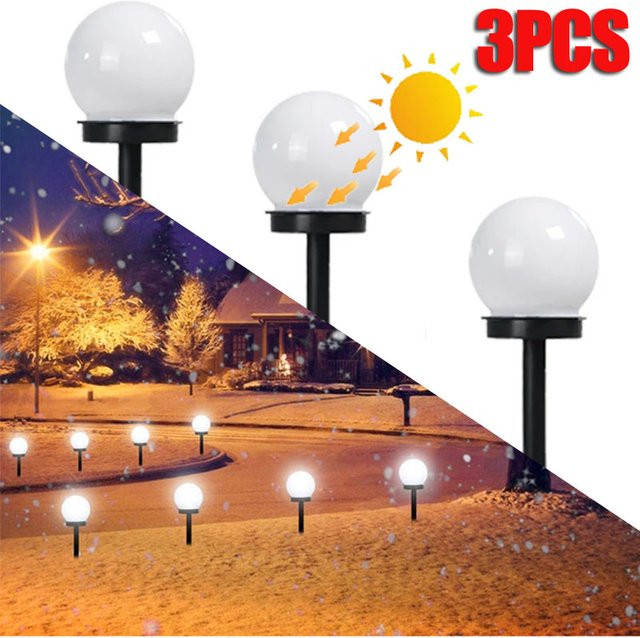 DOUWENXI Solar-Gartenleuchten Set aus 3 Stück, moderne LED-Gartenwegleuchten in Weiß mit warmweißem Licht und Dämmerungssensor für Garten, Terrasse und Gehweg - Bild 1