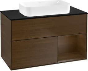 V&B Waschtischunterschrank Finion mit Wandbeleuchtung in Walnuss Veneer Braun, Breite: 100 cm, Tiefe: 60,3 cm - Bild 1
