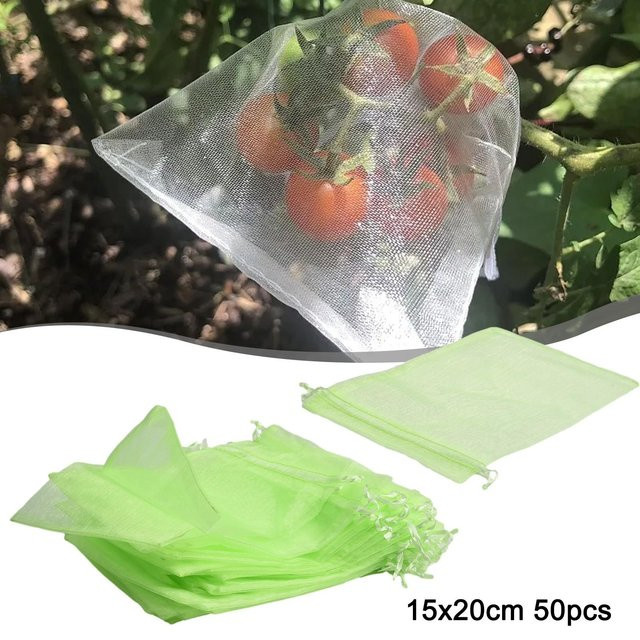 Star Garden Netzbeutel mit Kordelzug für Gartenpflanzen und Obst, 50 Stück, Grün/Weiß, B: 15 cm, H: 20 cm - Bild 1