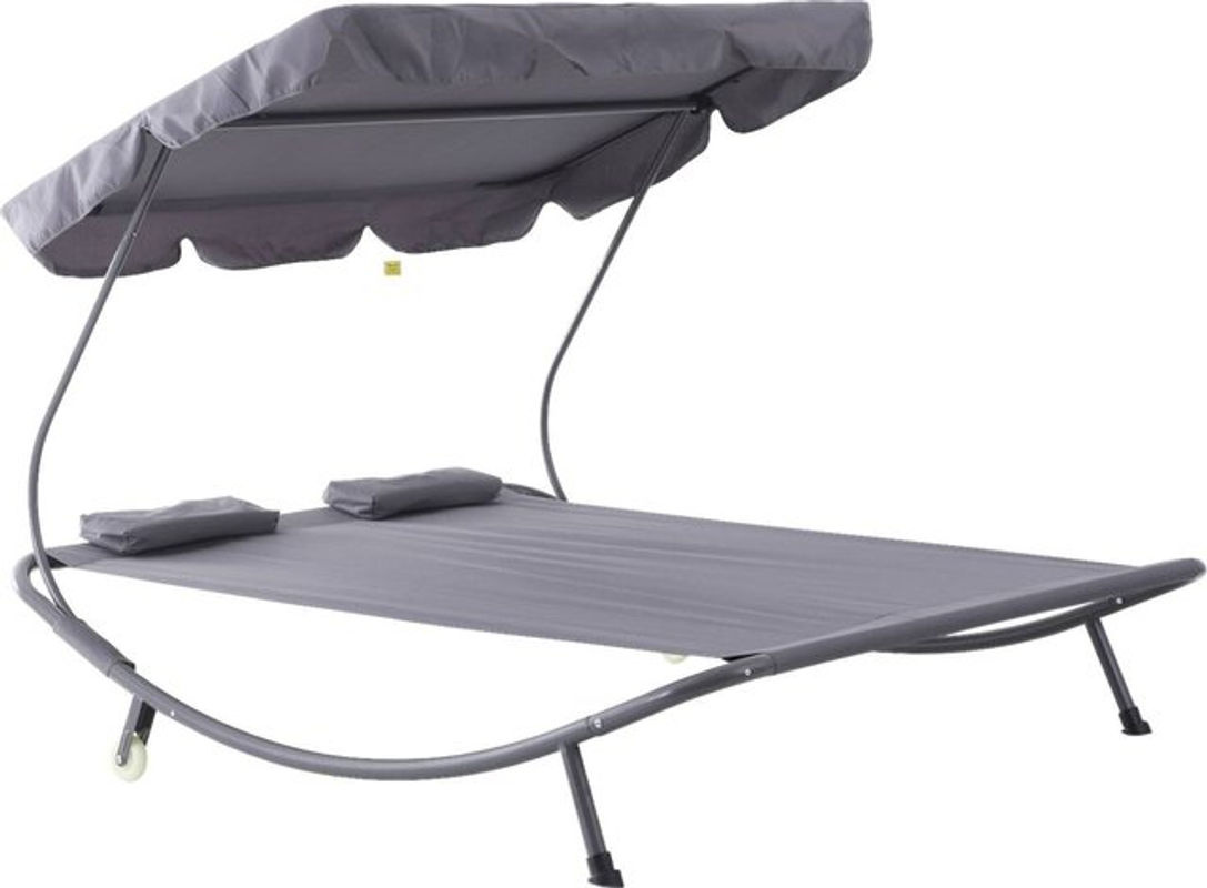 Outsunny Doppelliege Grau aus Stahl mit Sonnenverdeck und Textilene-Bezug, B/H/L: 175 x 134 x 200 cm - Bild 3