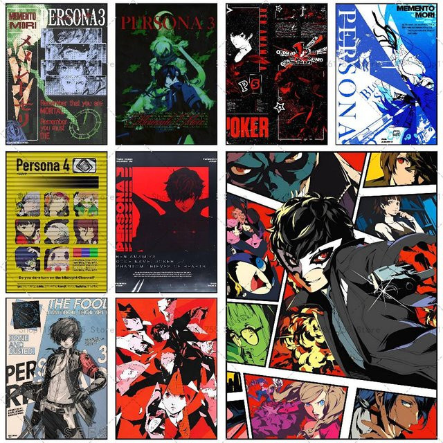 Japanisches Retro-Anime-Poster mit P-Persona-Motiv, selbstklebender wasserfester Kunst-Aufkleber aus Papier, Mehrfarbig, B: 15,0 cm, H: 15,0 cm, T: 10,0 cm - Bild 1