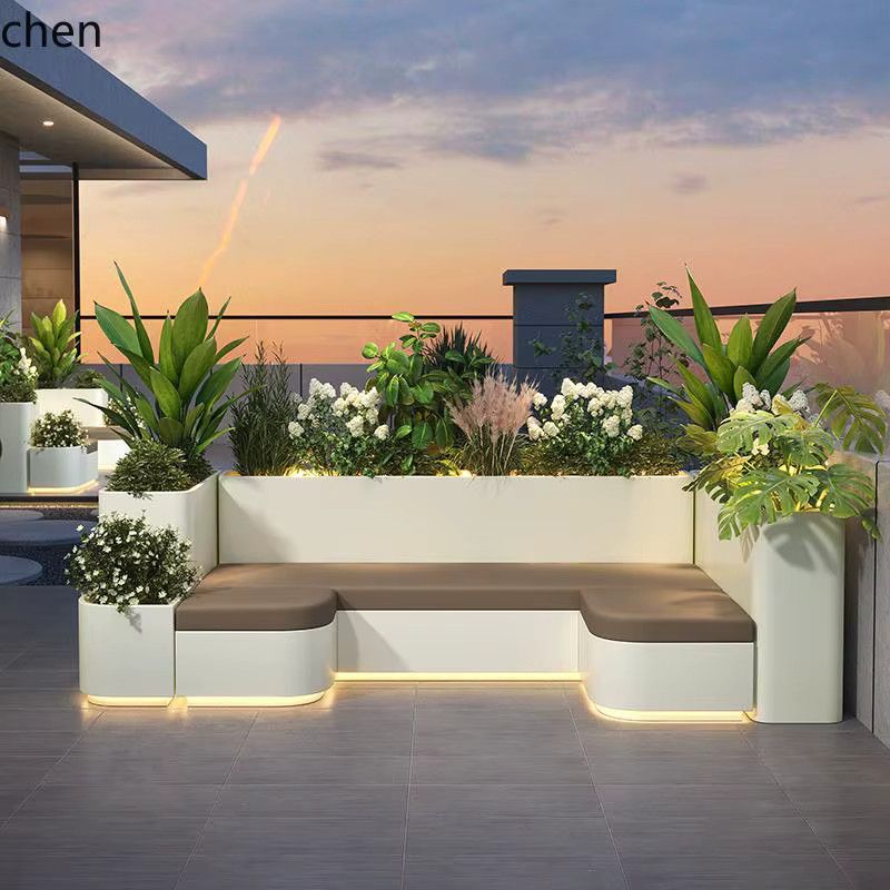 HTT Edelstahl Set mit Blumenkasten und Hocker für Terrasse und Garten - Bild 2
