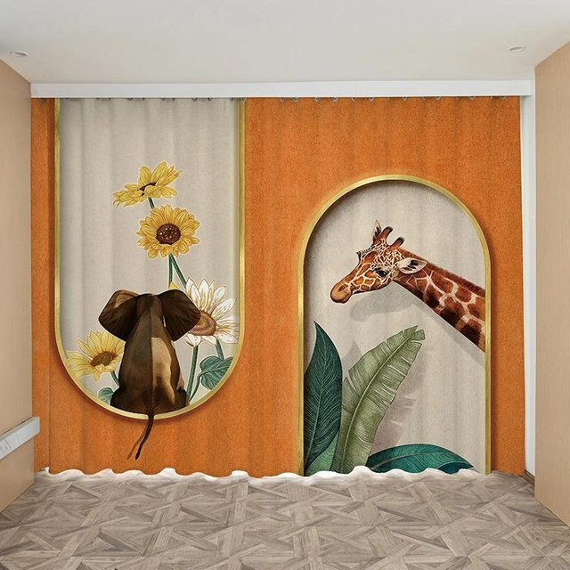 Verdunkelungsvorhänge mit floralem Design in Orange, Breite: 55 cm, Höhe: 120 cm - Bild 1