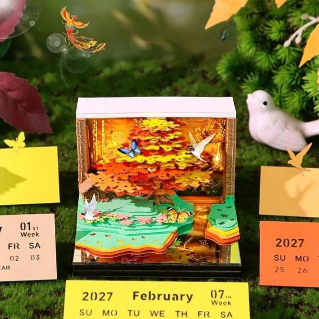 Zeitstück Schreibtischkalender 2027 mit LED-Licht, 3D Abreißkalender aus Papier in Weiß - Bild 1