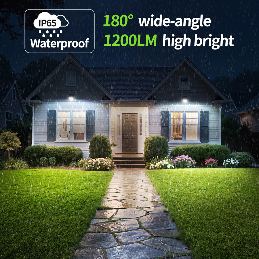 intelamp Solar-Straßenleuchte mit LED und zwei Bewegungssensoren, wasserdichtes Solar-Sicherheitsflutlicht für Garten und Hof, Schwarz - Bild 5