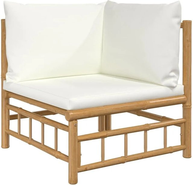 vidaXL Garten-Ecksofa aus Bambus mit cremeweißen Polsterkissen - Bild 1