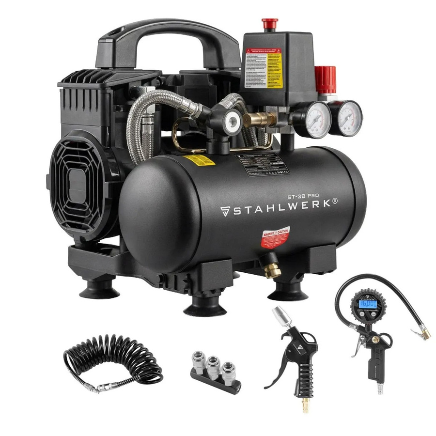 STAHLWERK Kompressor ST-38 PRO Set, Ölfrei, Leise, Brushless, Schwarz, 3 l Tank, 8 Bar - Bild 2