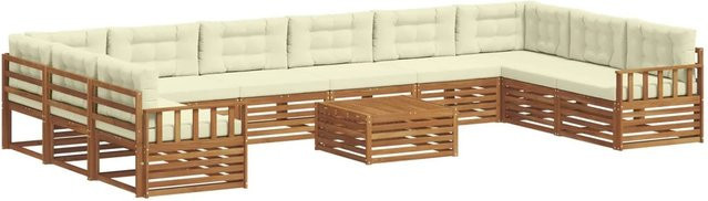 vidaXL Sofagarnitur 11-teilig in U-Form aus Massivholz Akazie mit Polstern in Beige und Natur - Bild 1