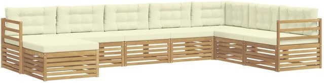 vidaXL 8-teilige Outdoor-Sofagarnitur aus Akazienholz mit Kissen in Weiß und Beige - Bild 1