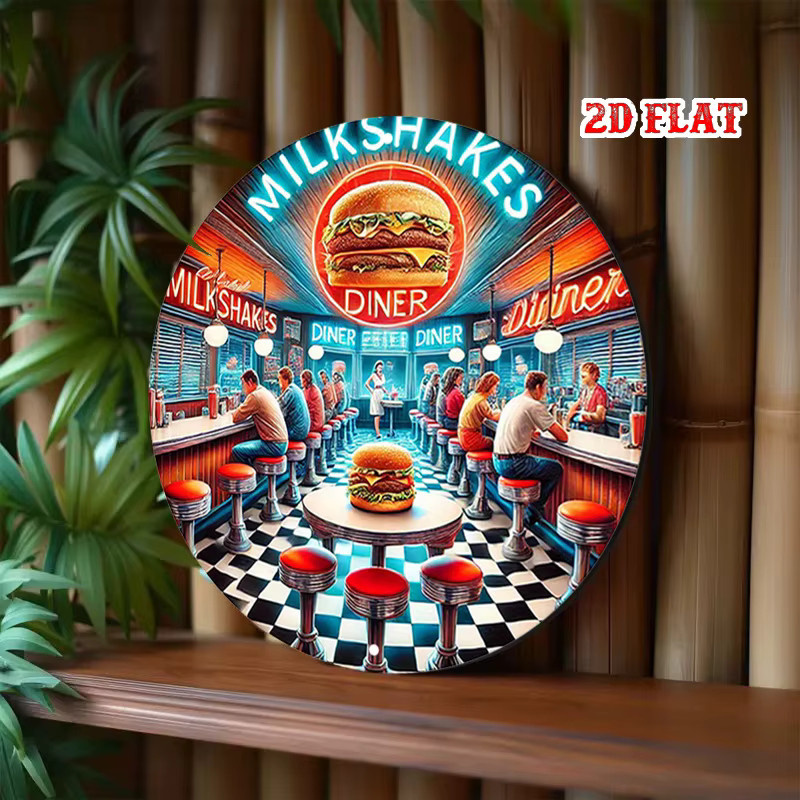 Rundes Retro Diner Aluminiumschild von Potdemiel mit Milchshake und Burger Motiv, Mehrfarbig, Durchmesser: 20,0 cm - Bild 5