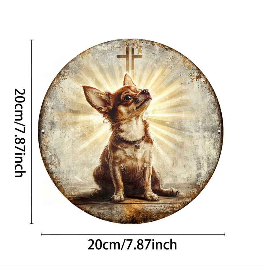 Potdemiel Rundes Metallschild Chihuahua Gebet im Vintage-Stil für deine Wanddekoration, Durchmesser: 20 cm, Mehrfarbig - Bild 2