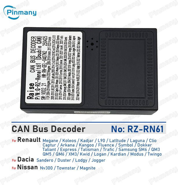 RAISE RN61 Auto CAN-Bus-Decoder in Schwarz für Renault Koleos Kadjar Latitude Laguna Arkana Kangoo Dokker Taliant Trafic Kwid Logan Twingo - Bild 1