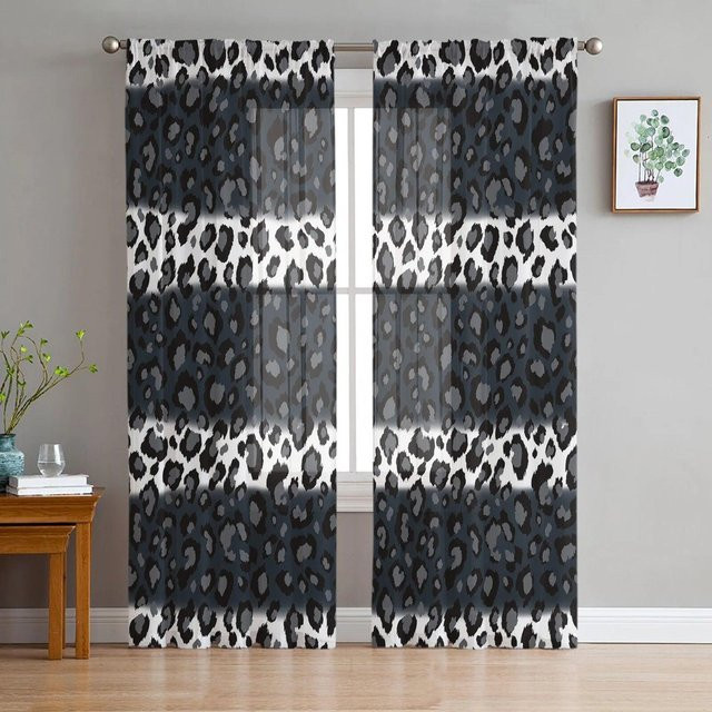 Moderne transparente Tüllvorhänge mit Leopardenmuster von A Family Of Home Textiles in Schwarz, Breite: 135 cm, Höhe: 114 cm - Bild 1