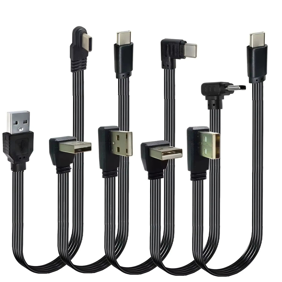 CY USB-C Datenkabel mit doppelseitigem Stecker und Doppel-Ellenbogen in Schwarz, superflach und flexibel für Android-Mobilspiele - Bild 3