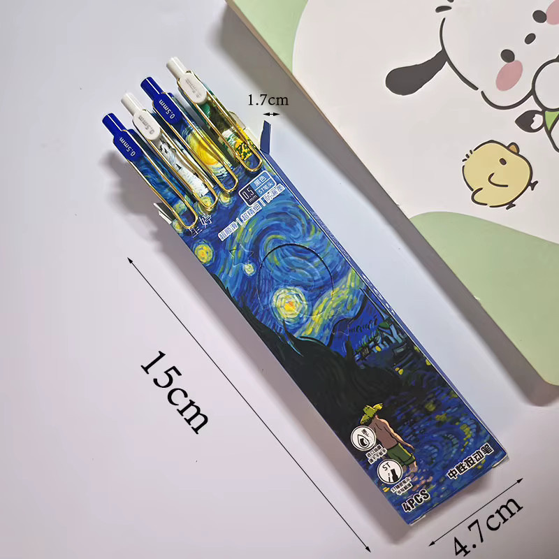CHENJ Kugelschreiber Set mit Van Gogh Ölgemälde-Druck, 4 Stück, Gelb, 0,5 mm Mine, schwarze Tinte, schnelltrocknend - Bild 5
